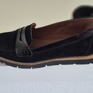 Women's Black Suede Penny Loafers with Leather Trim
